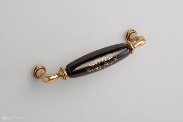 New Deco мебельная ручка-скоба 128 мм состаренное золото и черная керамика с рисунком
