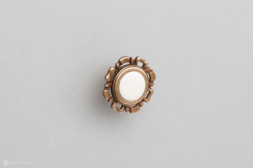 FB033 мебельная ручка-кнопка бронза полированная с белой вставкой