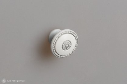 FB027 Мебельная ручка-кнопка, серебро прованс с белой вставкой