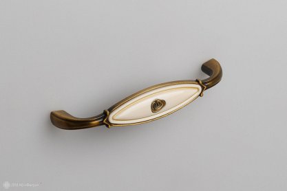 Marta мебельная ручка-скоба 96 мм брашированная старинная бронза с кремовой керамической вставкой