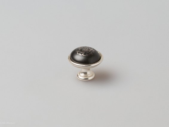 New Deco мебельная ручка-кнопка восточное серебро и черная керамика с рисунком